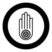 Hand Akhimsa Ahimsa arm Jainism Jain religion symbol Dharma Ahinsa icon in circle round black color solid outline vector