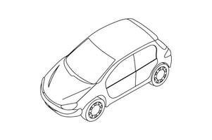 Isometric Car Outline Drawing for Coloring and Design. vector