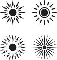 Black Sunburst Icons Set with Abstract Sun Rays. vector