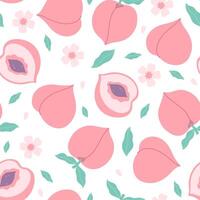 Light seamless pattern with peaches, leaves and flowers. graphics. vector