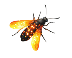 glowing firefly with vibrant orange wings and dark body, isolated on transparency background, showcasing its bioluminescent features png