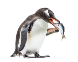 penguin holding fish, showcasing its natural feeding behavior in vibrant display. This captures essence of wildlife and beauty of nature png
