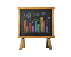 chalkboard displaying colorful business diagrams and graphs, showcasing data analysis and professional presentation. vibrant colors enhance visual appeal of information png