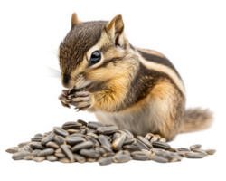 chipmunk eating sunflower seeds, isolated on transparency background, showcases its adorable features and playful nature. This delightful scene captures essence of wildlife and nature png