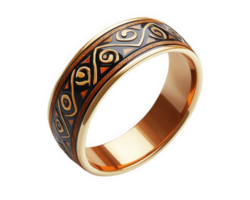 tribal ring design featuring intricate patterns and polished finish, showcasing blend of gold and dark accents. This unique piece is perfect for adding touch of cultural elegance png