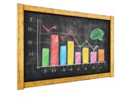 colorful chalkboard displaying business diagram with bar graphs and trend lines, illustrating data analysis and professional presentation png