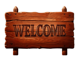 Wooden welcome sign with rustic design, perfect for home or garden decor, inviting guests with warm message. Ideal for entrances or outdoor spaces png