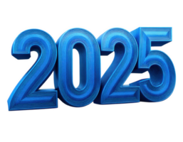 3D blue text representing year 2025, isolated on transparency background, showcasing modern and vibrant design that captures attention png