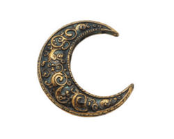 crescent moon brooch with intricate designs and vintage look, perfect for adding touch of elegance to any outfit. This unique accessory showcases detailed craftsmanship and artistic flair png