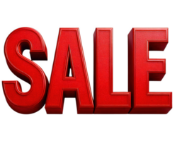 Red sale sign in 3D text isolated on transparency background, perfect for online promotions and marketing. This vibrant design captures attention and conveys urgency png