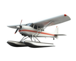 Amphibious plane with floats, designed for water and land use, showcasing sleek white body with red accents. Ideal for adventure and exploration png