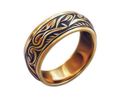 tribal ring design featuring intricate patterns and polished gold finish, isolated on transparency background, showcasing its unique craftsmanship and artistic details png