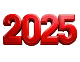 Three dimensional red text 2025 isolated on transparency background, symbolizing future and new beginnings png