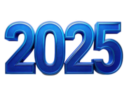 3D blue text 2025 isolated on transparency background, showcasing vibrant and modern design that captures attention and conveys sense of future possibilities png
