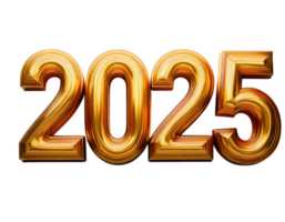 Golden 3D text representing year 2025, isolated on transparency background, exuding vibrant and celebratory feel png