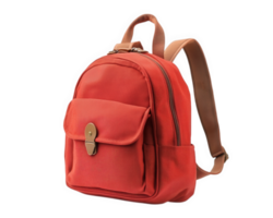 small red backpack with front pocket and adjustable straps, perfect for school or casual outings. Its compact design makes it stylish accessory for daily use png