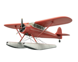 red seaplane with pontoons, showcasing vintage design and propeller. This aircraft is perfect for water landings and adds nostalgic touch to aviation png