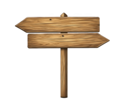 Wooden empty signpost with two arrows, perfect for directional guidance or decoration. Ideal for rustic themes and outdoor settings png