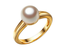 pearl ring with gold band, elegantly designed and isolated on transparency background, showcasing its beauty and sophistication. Perfect for special occasions or as timeless accessory png