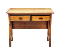 rustic wooden desk with two drawers, perfect for study or workspace. Its vintage charm adds character to any room, making it great addition to home or office decor png