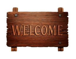 Welcome sign on wooden board with rustic texture and design png