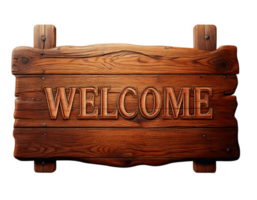 wooden welcome sign with rustic design, perfect for home or business entryways. warm tones and texture add charm and hospitality png