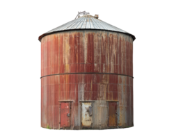 An old rusted grain silo with a door open png