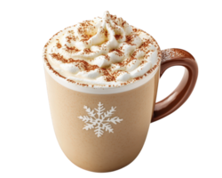 A coffee drink with whipped cream and a snowflake on top png