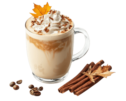 Kaffee Latté mit Zimt und Ahorn Blatt png