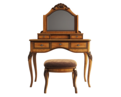 A dressing table with a mirror and stool png