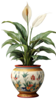 A flower pot with a white plant in it png