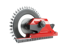 Circular saw with sharp blade and red housing, ideal for cutting wood and other materials. This powerful tool is essential for construction and woodworking projects png