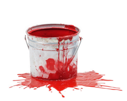 paint bucket spilling red paint, creating vibrant splash on transparency background. scene captures dynamic flow of paint, evoking creativity and artistic expression png