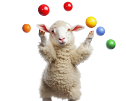 sheep juggling colorful balls, showcasing playful and whimsical scene. This fun image captures joy of juggling with vibrant colors png