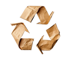 Recycling symbol made of crumpled paper, representing sustainability and eco friendliness. This emphasizes importance of recycling materials for greener planet png
