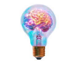 glowing brain shaped filament inside light bulb symbolizes creativity and innovation. This unique design merges intellect with illumination, inspiring new ideas png