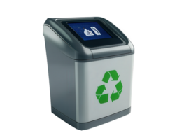 Smart recycling bin with digital screen for waste sorting and disposal. This innovative design promotes eco friendly practices and enhances recycling efficiency png