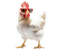 Dancing chicken wearing sunglasses, isolated on transparency background, exuding fun and playful vibe. Perfect for humorous and lighthearted content png