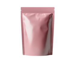 stand up pouch packaging in soft pink color, perfect for various products. Its sleek design and vibrant hue make it attractive choice for branding and display png