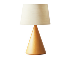 Scandinavian style table lamp with wooden base and fabric shade, perfect for modern interiors. Its minimalist design adds warmth and elegance to any space png