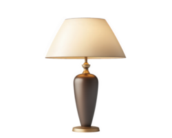 A table lamp with a gold base and a brown shade png