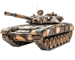 Armored tank with camouflage pattern, isolated on transparency background, showcasing military design and powerful structure png