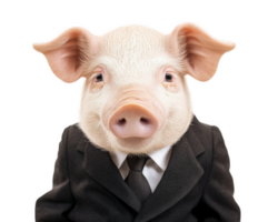 pig wearing suit, isolated on transparency background, exudes humorous and whimsical charm. This unique image captures attention with its playful expression and formal attire png