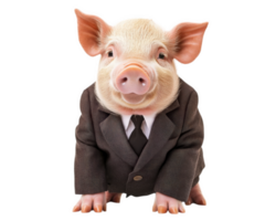 pig wearing suit, isolated on transparency background, exudes playful and humorous vibe. This unique image captures attention with its charming expression and formal attire png