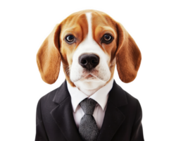 Beagle dog wearing suit, looking professional and confident against transparency background. This charming canine exudes unique blend of elegance and playfulness png