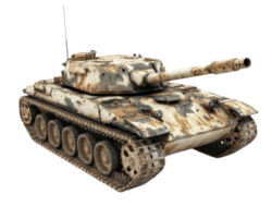 weathered military tank with rusty exterior, showcasing battle scars and aged appearance. tank is isolated on transparency background, emphasizing its rugged design and historical significance png