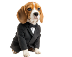 Beagle dog wearing tuxedo, looking elegant and charming against transparency background. This adorable pup is ready for special occasion or event png