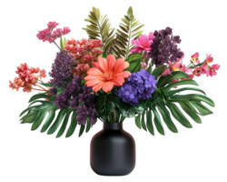 A vase with purple and pink flowers in it png