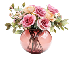 A vase with pink roses in it png