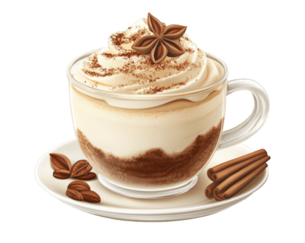 ein Tasse von Kaffee mit ausgepeitscht Sahne und Zimt png